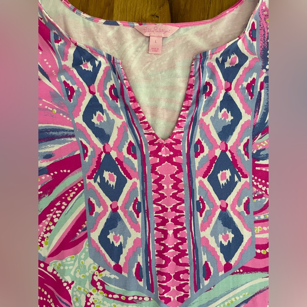 Lilly Pulitzer Gianna Tunic Pink and Blue Aqua Blouse - Picture 2 of 7